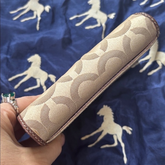Coach Signature C Khaki Jacquard Canvas Brown Leather Trim Card Organizer Wallet - Picture 7 of 16